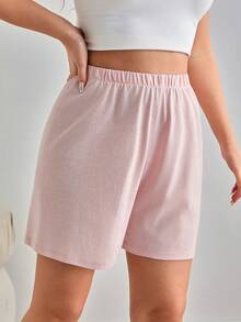 SHEIN Conjunto de shorts feminino plus size Cotton Line, cintura alta, confortável e casual, 3 peças, multicolorido, para uso diário. - Multicolorido - Ver 4