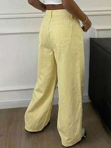 DAZY Pantalones vaqueros holgados de unicolor y estilo harem para mujer - Amarillo claro - Ver 2