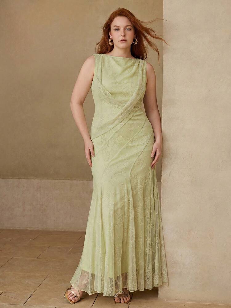 PLUS SIZE WOMEN'S LACE ELEGANT LONG DRESS, SPRING/SUMMER