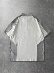 ROMWE MEN Street Life Men's Contrast Color Patchwork Letter Print Polo Shirt - Grey - View 2