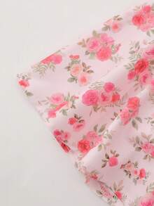 SaltGleam SaltGleam Falda con cordón en la cintura con estampado floral romántico, estilo de vacaciones en la playa - Rosa - Ver 3