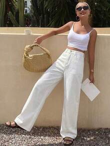 Dazy Tall Women's Tall Loose Casual Straight Leg Jeans - White - View 5