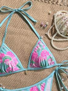 Swim Mod 2026 Spring/Summer Seashell Print Bikini Set, Ins Style Fresh & Minimalist, Flattering Two Pieces Swimwear For Beach Vacation - Multicolor - View 3