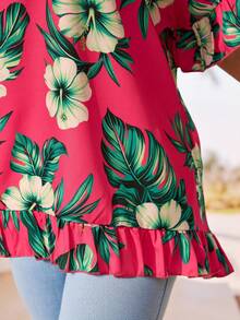 EMERY ROSE 大码女式印花休闲百搭日常衬衫 大码热带风情服装 大码女装 夏季服装 大码女式夏季服装 大码夏威夷风情服装 大码热带风情服装 - 粉色 - 查看 4