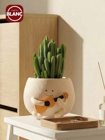 Madebyblanc Chậu trồng cây mọng nước hình đàn guitar (1/2 chiếc), chất liệu nhựa resin với họa tiết hoạt hình dễ thương, dùng làm chậu trồng cây và vật trang trí, thích hợp để trang trí bàn làm việc, ban công, sân vườn, lý tưởng để trồng cây mọng nước.