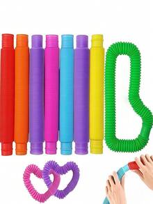 MINKOJA 10Pcs Colorful Pop Tubes Sensory Fidget Toys For Kids - Creative Stretch And Pull Pipes For Fine Motor Skills Development - Educational DIY STEM Toy Set - Multicolor - View 5