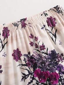 SHEIN Sparklyn 2pcs/Set Tween GirlsKnitted Textured Round Neck Puff Sleeve Top And Printed Straight Leg Pants Set, Casual Vacation Style, Suitable For Spring/Summer Daily Wear And Vacation - Multicolor - View 6
