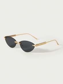 Glisma 1 Pair Unisex Cat Eye Minimalist Small Frame Fashionable Sunglasses, Suitable For Sports, Travel, Driving, Beach, Festivals, Vacations, Street, Fishing, Outdoor Activities. A Street Fashion Accessory, As Well As A College Style Choice For Summer Beach Vacations, Outdoor Trips, And Back To School Season. - Gold Ash - View 6