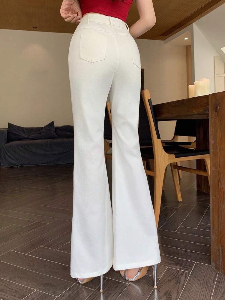 Women's Solid Color Flare Pants, Casual Vacation Summer Trousers