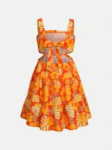 SHEIN 少女碎花系带休闲度假日常连衣裙 - 彩色 - 查看 4