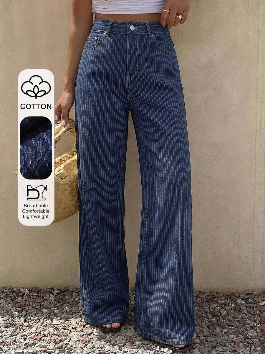 DAZY Jeans rectos y holgados de mujer, nueva llegada de verano - Azul - Ver 1
