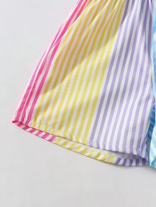 SHEIN Genkimix Kids 3件組女童連身褲，純色 + 多色條紋 + 花卉數位印花，適合夏季日常穿著 - 彩色 - 查看 7