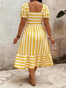 SHEIN Clasi Elegant Pattern Plus Size Women's Long Dress, Spring & Summer - Yellow - View 2