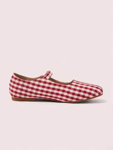 CUCCOO DOLLMOD Damenschuhe, zierliche quadratische Spitze, süße Mary Jane, rot-weiß kariert, College-Tragen, Geburtstagsparty-Tragen, Urlaubstragen - Bordeaux - Übersicht 3