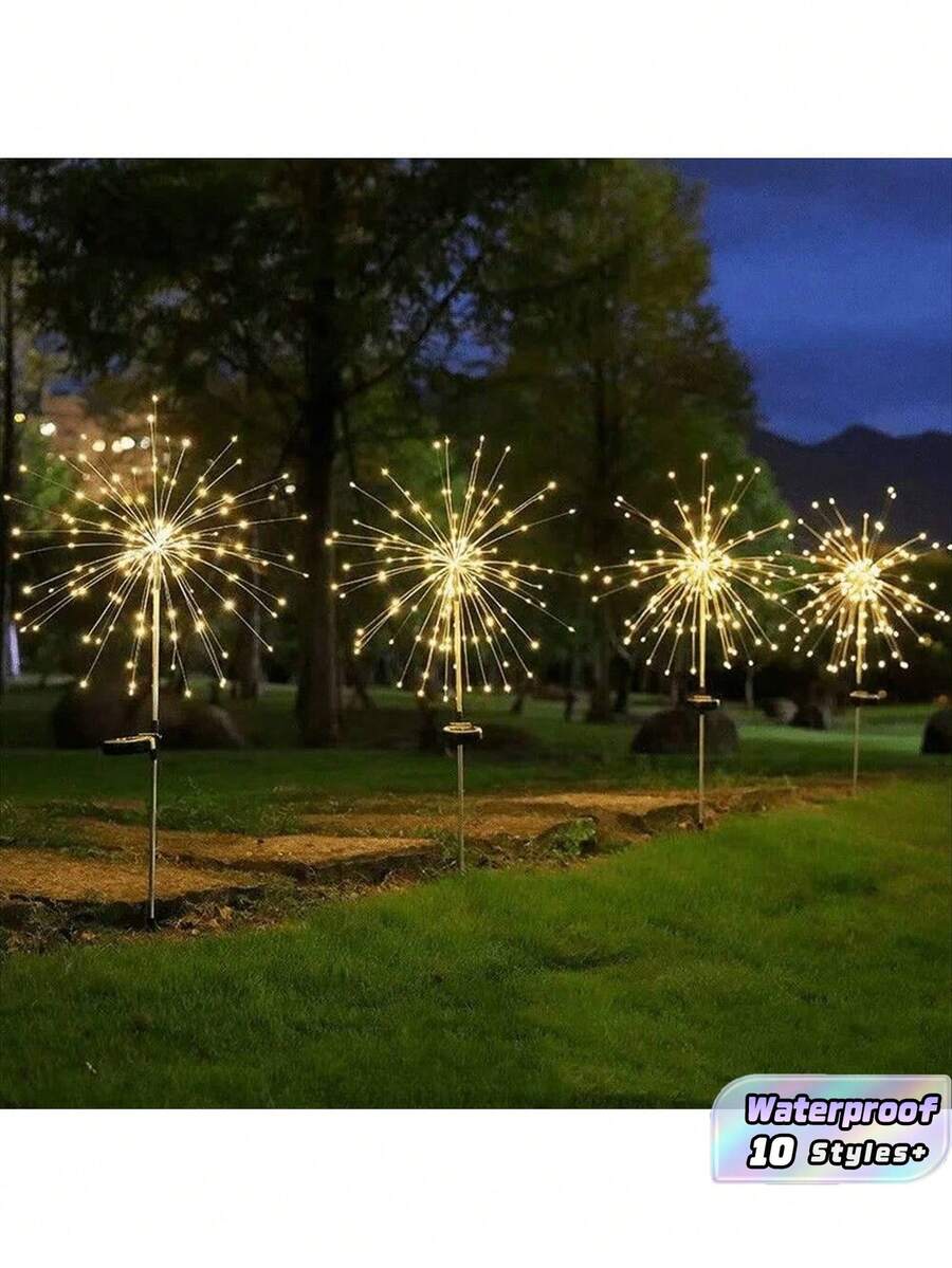 1个/2个装 90/120/150颗LED灯珠/180颗LED灯珠/200颗LED灯珠 IP65防水太阳能烟花灯,适用于庭院、露台、户外聚会、婚礼装饰 - 暖白色 - 查看 1