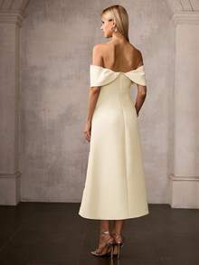 MOTF Soiréza WOMEN'S OFF THE SHOULDER EMBROIDERED SATIN PARTY DRESS, SPRING/SUMMER - Apricot - View 3