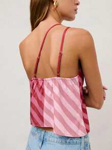 Nöista Top halter a rayas con tirantes plateados ajustables y un lazo en la espalda con cierre de moño para un ajuste personalizable. Primavera, verano, mujer. - Rosa - Ver 2