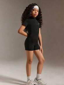 SHEIN This Black Slim-Fit Romper Is Designed For Movement, Made From Soft Stretch Fabric That Offers A Comfortable Fit And Easy Flexibility. Its Short, Modern Cut Is Ideal For Yoga, Light Exercise, Or Casual Active Wear, Providing Both A Sporty Style And Everyday Versatility. - Black - View 7