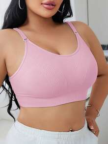 SHEIN 1 buah Baju Tidur Dalaman Wanita Ukuran Besar Tanpa Jahitan Nyaman Warna Pink Cerah untuk Musim Panas - Baby Pink - View 5