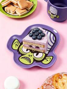 THE POWERPUFF GIRLS X SHEIN 1個卡通造型陶瓷迷你盤，適用於甜點、水果、小份食物，也可作為居家收納、鑰匙收納、珠寶收納等，適用於微波爐與洗碗機，適合居家使用，友誼、花開、泡泡、毛茛、Mojo - 紫色 - 查看 4
