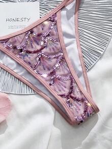 Swim Basics Bộ bikini gợi cảm dành cho nữ, đính sequin, thích hợp cho kỳ nghỉ. - Hồng - Xem 4