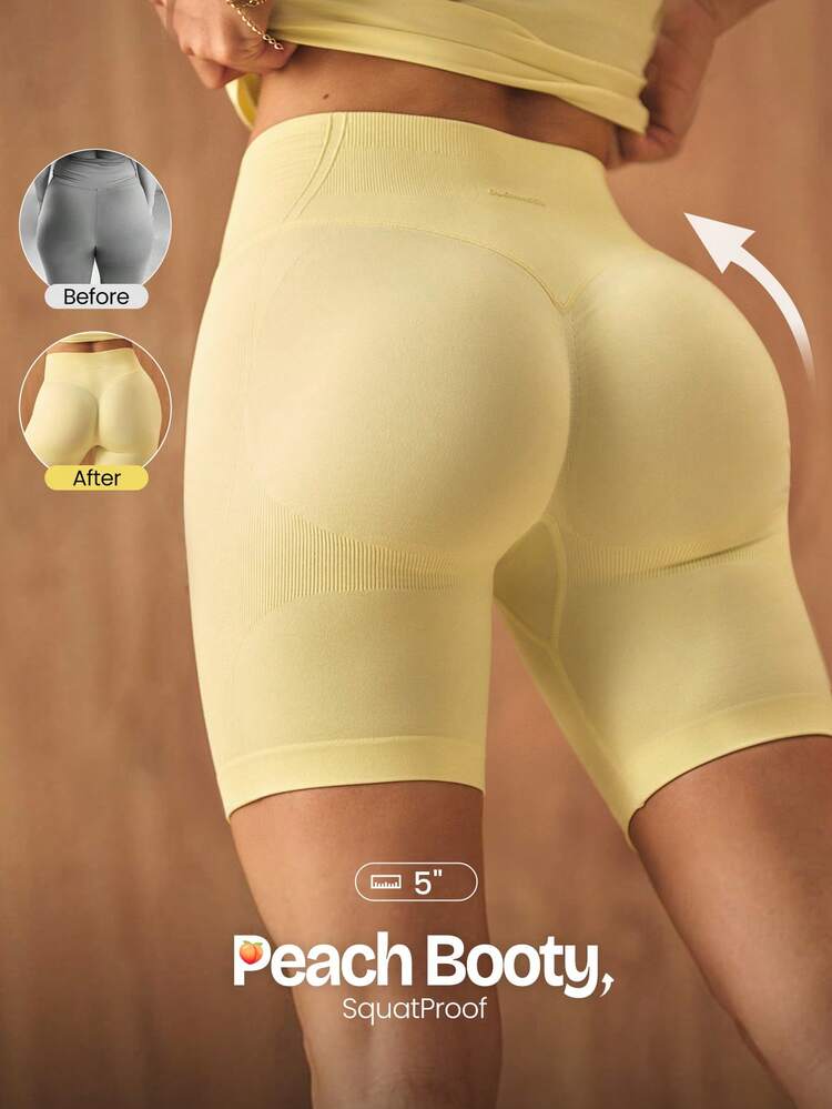 5" Ultrafine Soft Seamless Summer Sculpt High Waist Double Layer Coverage Sculpting Fit Mid-Thigh Biker Shorts With Butt Lift Compression Medium Impact Training Gym Studio Daily Wear