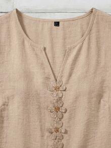 EMERY ROSE Blusa casual de verano de resort tejida para mujer - Albaricoque - Ver 3