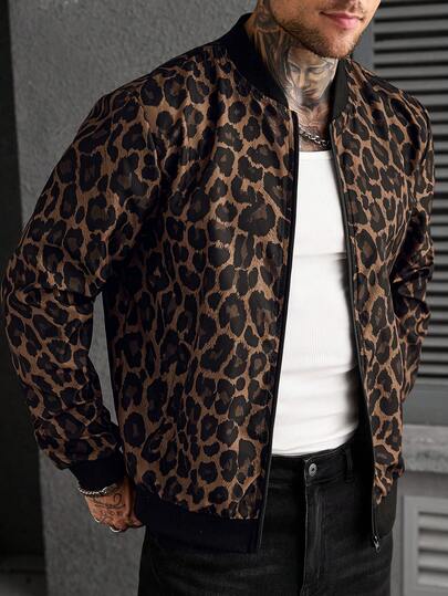 Manfinity CasualCool Chaqueta casual de hombre con estampado de leopardo, adecuada para primavera y otoño
