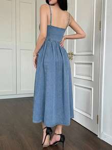 DAZY Women's A-Line Denim Dress With Spaghetti Strap, Flared Skirt, Spring/Summer Sun Dresses For Women - Blue - View 2