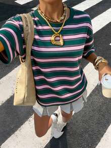 Muchica Women's Casual Striped Short Sleeve T-Shirt, Summer - Multicolor - View 3