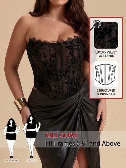 SHEIN Tall CURVE Top de verano elegante con malla y encaje con estampado floral para mujer de talla grande