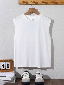 SHEIN 1件儿童/青少年男童休闲简约时尚百搭夏威夷度假风柠檬印花热带植物度假风沙滩休闲运动宽松柔软舒适圆领背心，适合夏季、海滩、度假、户外活动 - 白色 - 查看 3