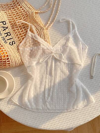 Comfortcana Women's Heart Mesh & Contrast Lace Camisole, Holiday Outfits For Women , Summer Outfits, Festival Outfits , Beach Outfit , Going Out Top, Going Out Outfits , Summer Clothes , Summer Top, Tops For Going Out, Vacation, Women's Country Clothing