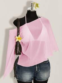 SHEIN ICON 加大码雪纺裹身三角杯系带吊带背心两件套 - 粉色 - 查看 6