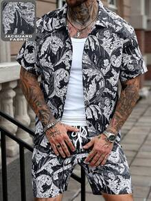 SLATEMANN Conjunto de camisa y pantalones cortos de jacquard para hombre - Multicolor - Ver 5