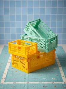 Joivida 1Pc Macron Colors Plastic Foldable Storage Basket Perfect For Storge And Daily Use Easy Assembly Can Be Used In Kitchen Bathroom Office Living Room Classroom Domitries - Multicolor - View 2