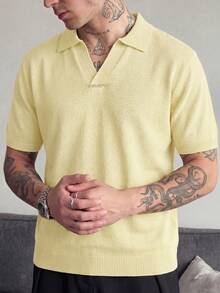 GENTILAND Men's Solid Color Short Sleeve Knit Top - Mustard Yellow - View 3