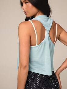 Athîral Women's Light Blue Pleated Casual Versatile Daily Wear Sports Tank Top For Summer Gym - Mint Green - View 6