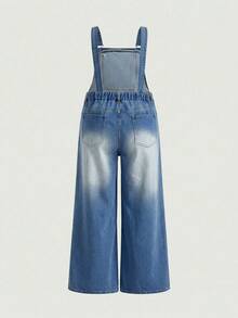 SHEIN MOD Plus Size Denim Overalls Spring Casual Overalls Ripped Straight Pants Casual Spring Overalls Y2K Outfit - Light Wash - View 2