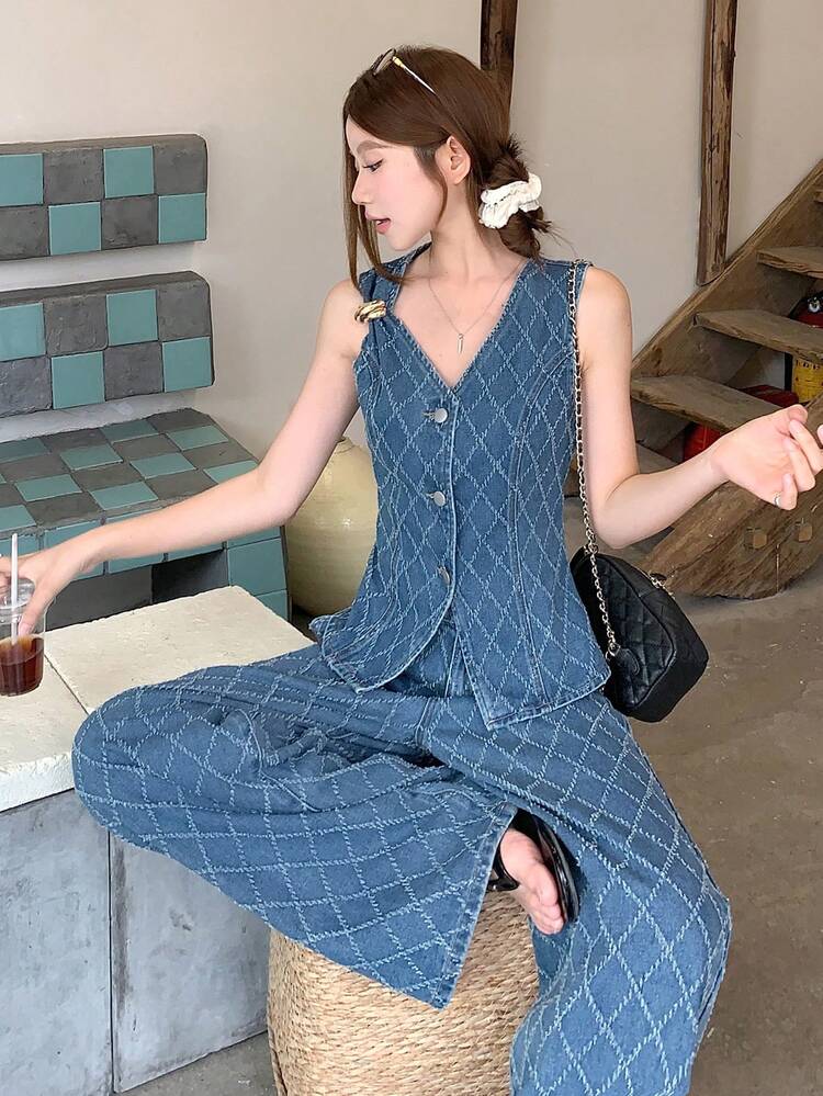 Women's Minimalist Casual Sleeveless Top And Jeans Set