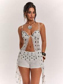SHEIN BAE 女士波点印花褶皱时尚短裤 - 白色 - 查看 5