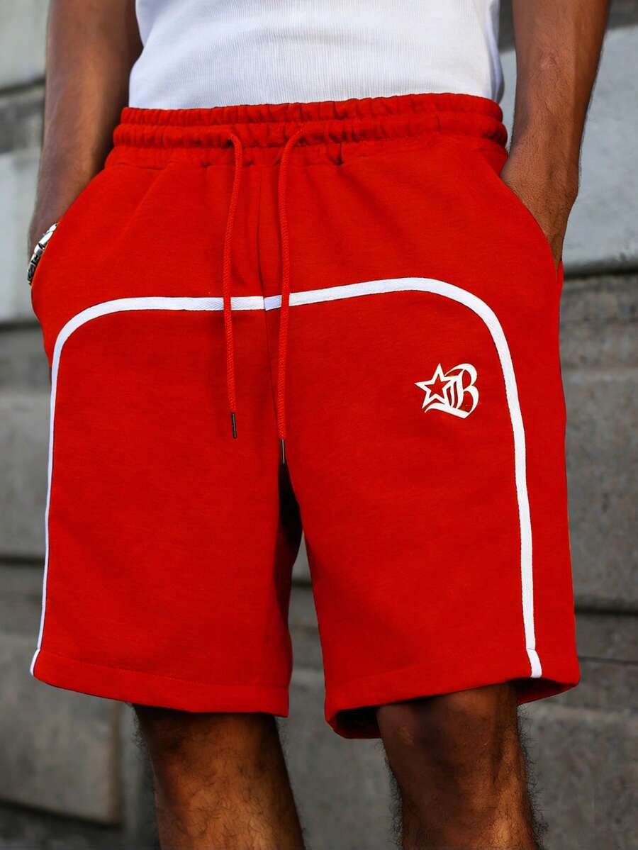 PAVTROS Men's Striped Drawstring Shorts - Red - View 1