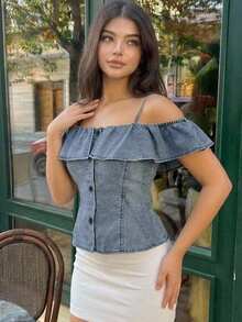 DAZY Women's Denim Camisole Top, Suitable For Spring And Summer - Blue - View 3