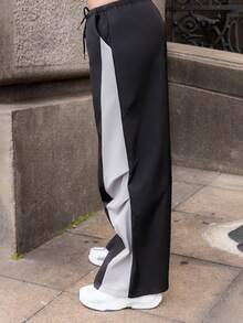 Xuxu's by Gio Women's Spring And Summer Concert Streetwear Going Out Color-Blocked Parachute Pants Black - Black - View 3