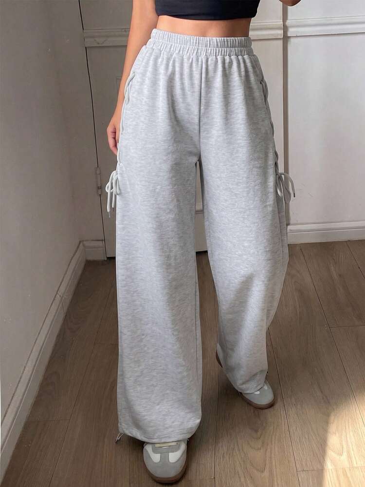 Women's Loose Drawstring Waist Elastic Waist Casual Wide Leg Pants, Summer