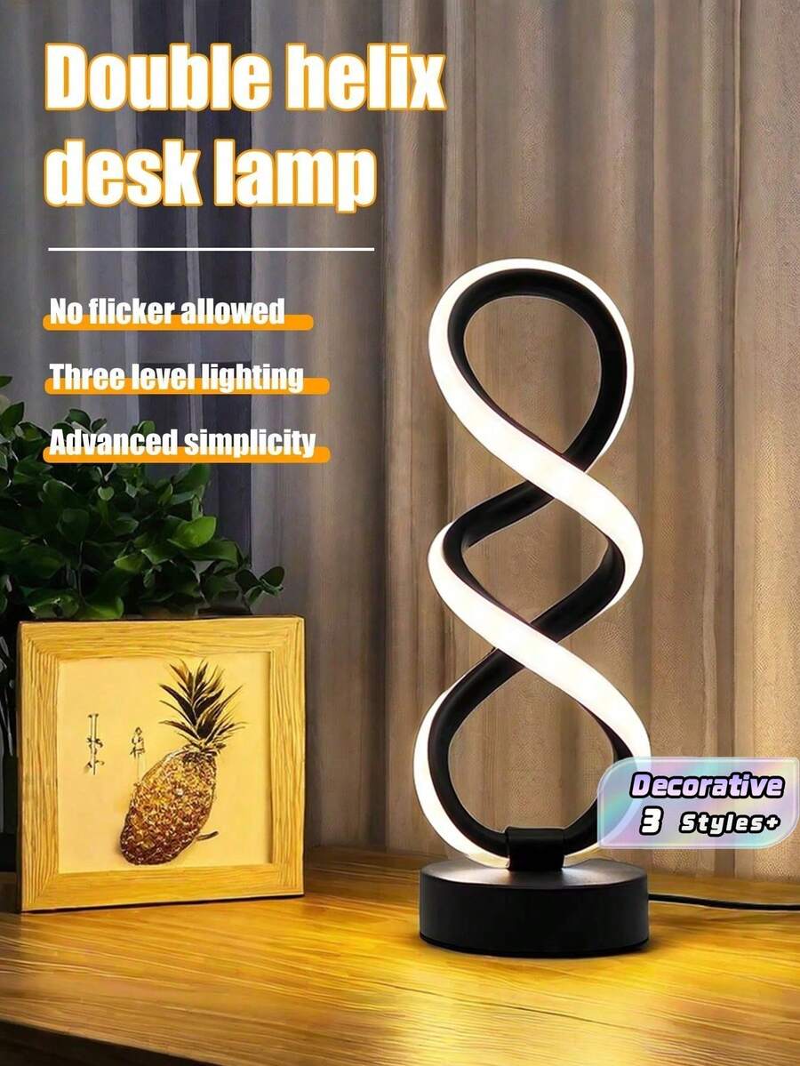 Led Creative Spiral Shaped Decorative Night Light, Modern Minimalist Nordic Style Desk Lamp With High Color Rendering, Low Power Consumption, Soft Glare-Free Lighting, Eye-Caring Reading Bedroom Romantic Atmosphere Lamp - Multicolor - View 1