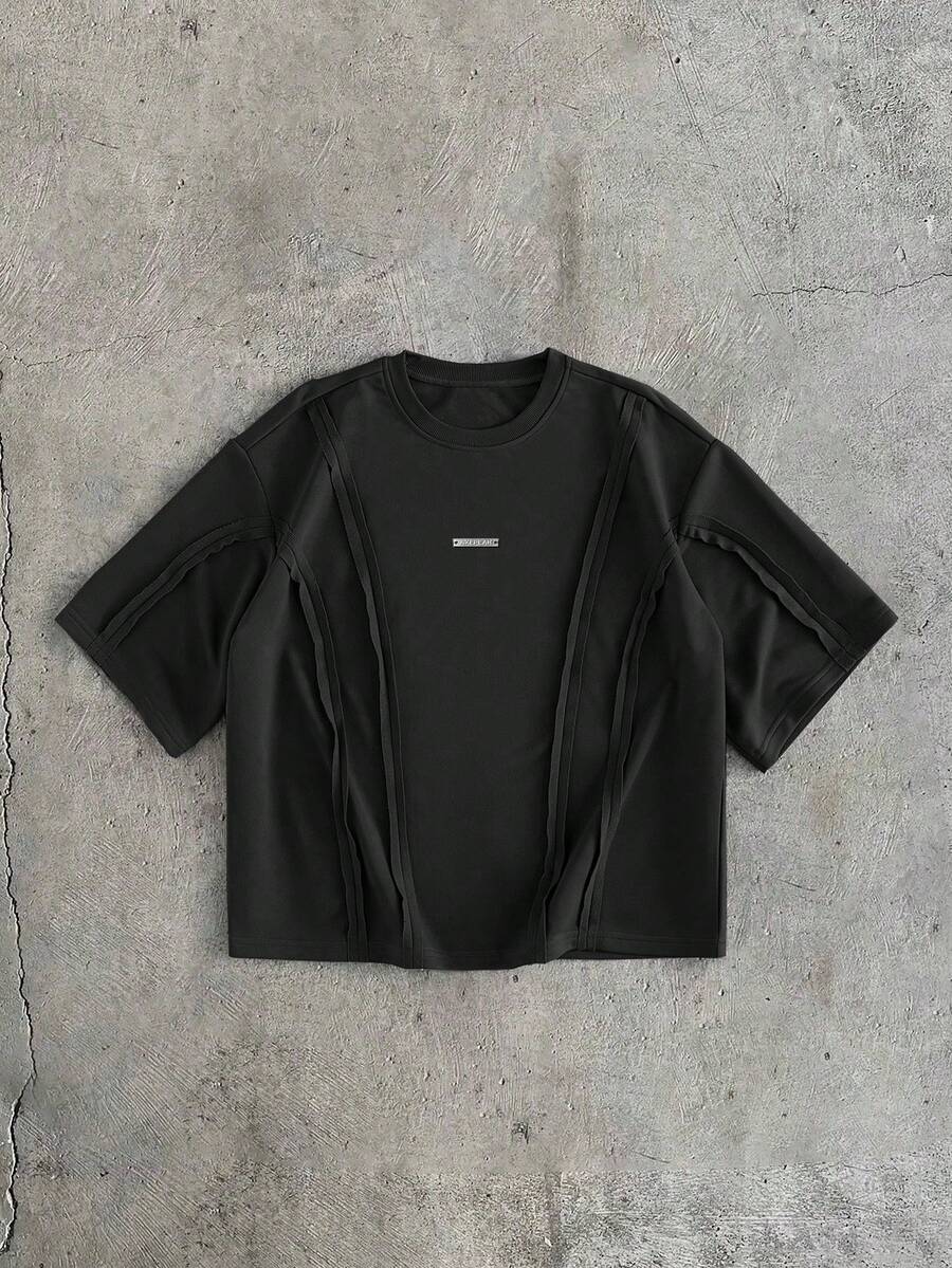 EASEVO Plus Size Men's Casual Comfortable Stylish Patchwork Black T-Shirt, Vacation, Father's Day Gifts - Black - View 1