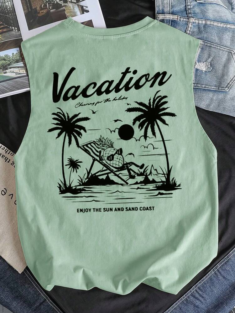 Áo tank top cổ tròn rộng rãi, mềm mại, thoải mái, tối giản, đa năng dành cho bé trai tuổi teen, lấy cảm hứng từ khu nghỉ dưỡng Hawaii, cây dừa, thực vật nhiệt đới, phong cách nghỉ dưỡng, thư giãn bên bờ biển, phong cách thể thao, phù hợp cho mùa hè. - màu xanh lá - Xem 1