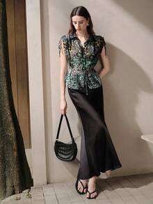 Aveloria Modichic Áo kiểu cổ tàu thắt eo bằng vải chiffon in họa tiết lông công, áo sơ mi chiffon in họa tiết da báo xanh lá cây, áo sơ mi chiffon không tay thắt eo dây rút, áo sơ mi thời trang xuyên thấu, áo kiểu họa tiết hoang dã thắt nơ phía trước, áo sơ mi chiffon mùa xuân/hè, áo dự tiệc hộp đêm, áo kiểu nghỉ dưỡng phong cách hoang dã - Nhiều màu - Xem 6
