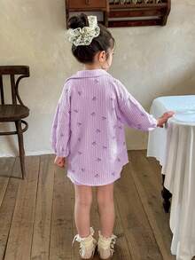 LMoss Kids Set 3 potong Baju Kasual Bergaris Tenun untuk Anak Perempuan, terdiri dari Kemeja, Kamisol, dan Celana Pendek - Purple - View 2